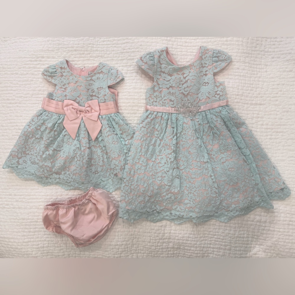 Rare Editions Matching Blue Pink Lace Girl Dresses